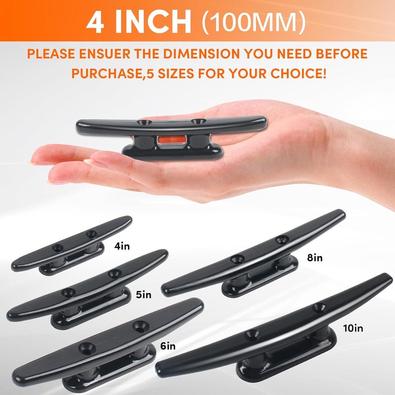 VEITHI Black Nylon Boat Cleat 4"/5"/6"/8", Dock Cleat with Hardware 4 Pack,Boat Dock Cleats Kayak Cleat Rope Cleat Used for Docking Boats, Canoe,Mooring,Maritime Decor,Dock Tie Down Cleats - Image 3